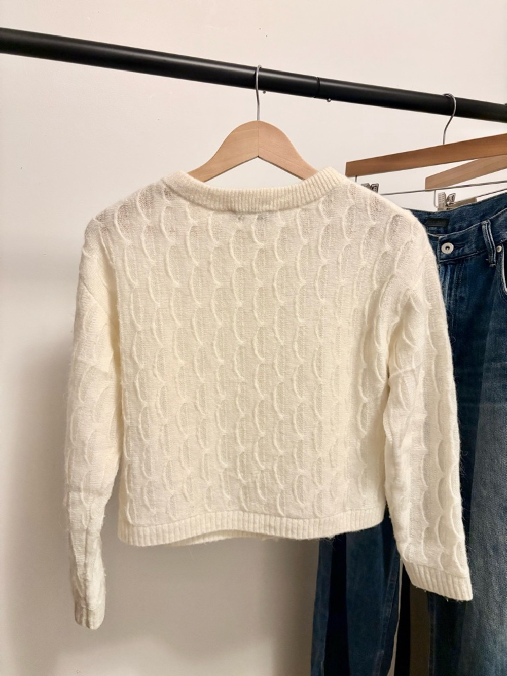 Zara Ivory Cable Knit Button-Front Cardigan - Picture 2 of 4